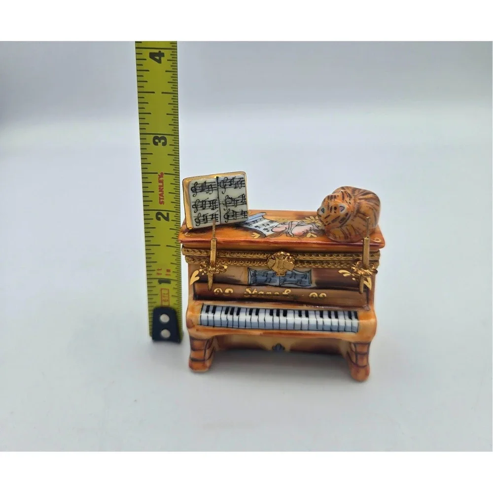 Vintage Limoges Trinket Box Piano Cat Candelabra Ballerina La Gloriette Painted